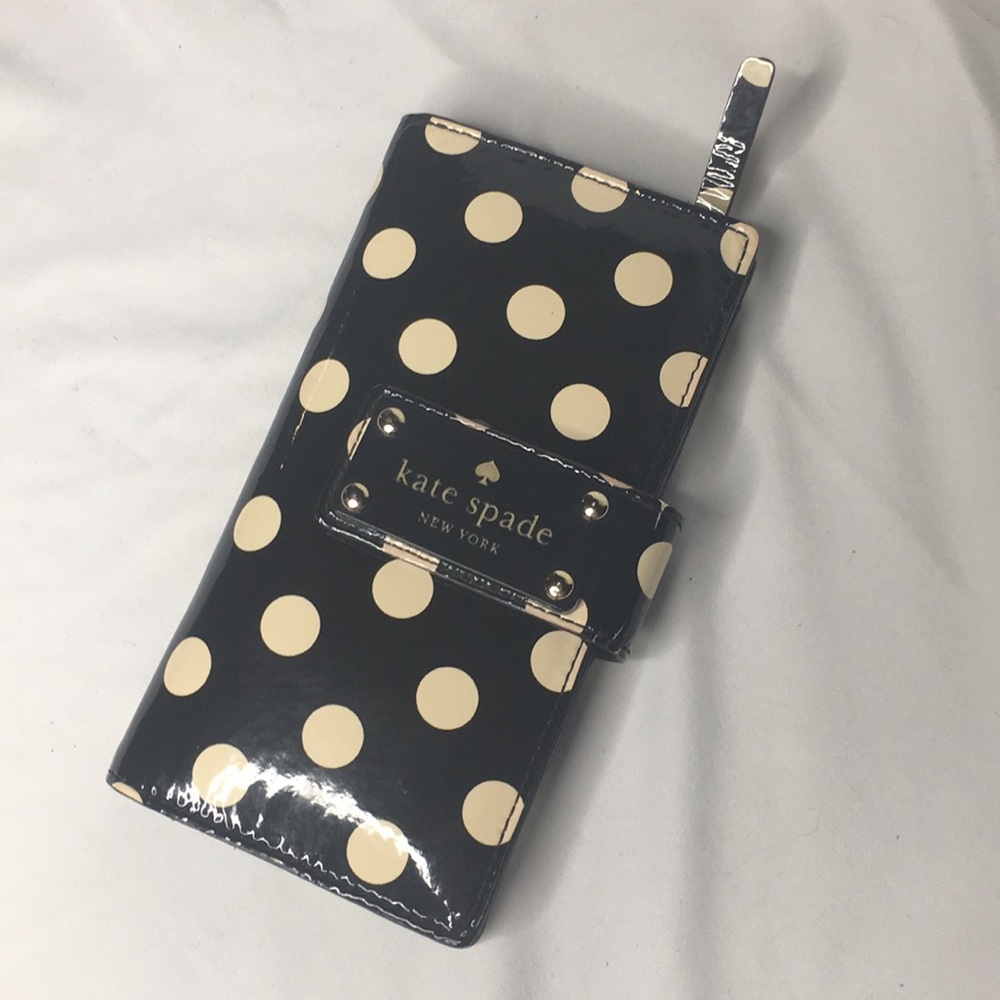 kate spade Black Wallet with Cream Polka Dots and Wristlet Strap